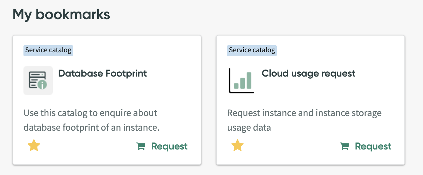 Database Footprint and Cloud usage request items